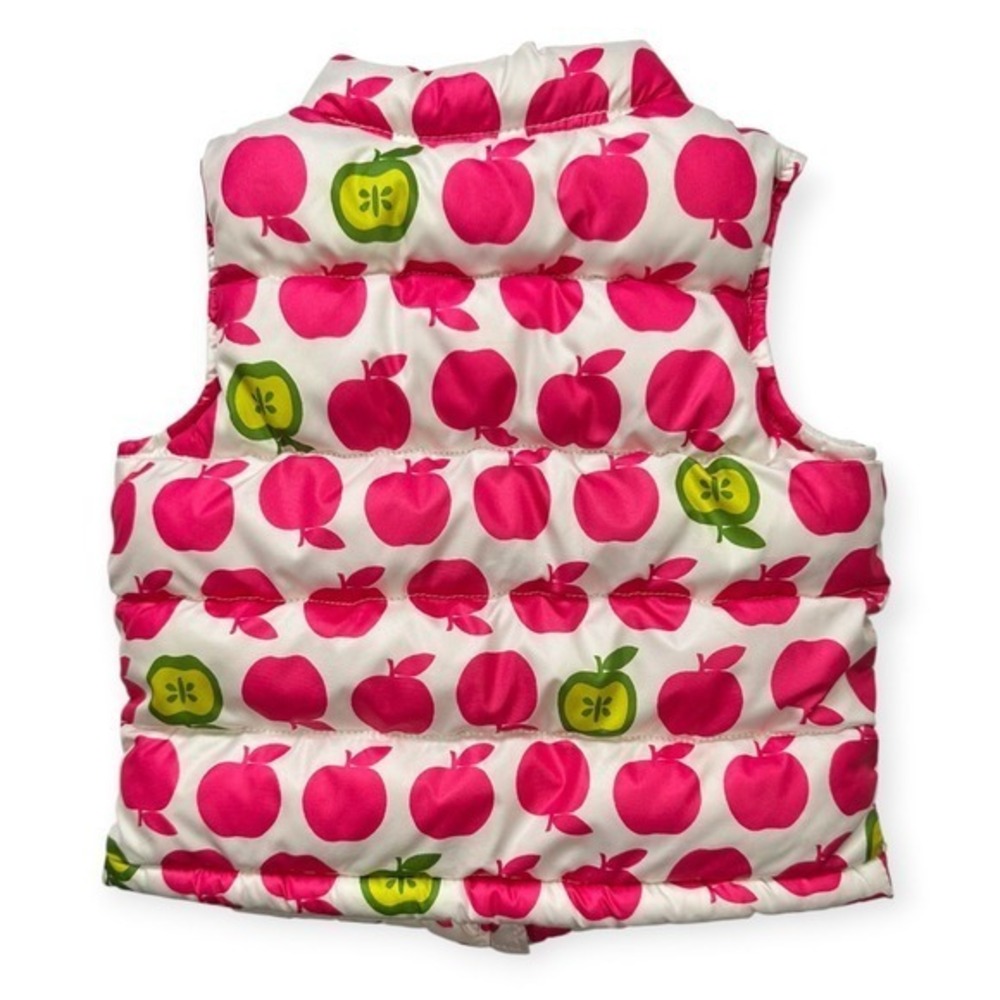 Old Navy Puffer Vest Pink Apple Print Excellent 18-24M Toddler Kids - Picture 2 of 10